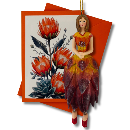 Mini-Karte Protea rot-orange