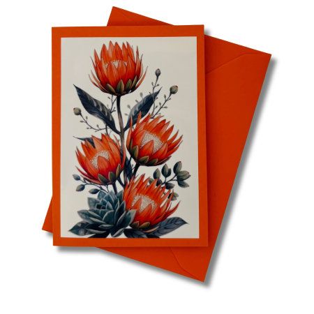 Mini-Karte Protea rot-orange