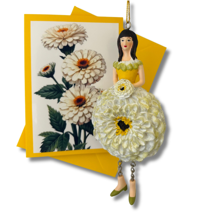 Mini-Karte Zinnie weiß-gelb