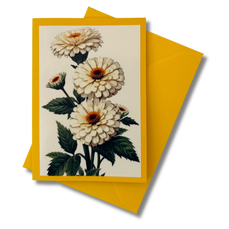 Mini-Karte Zinnie weiß-gelb
