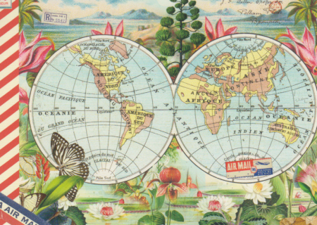 Postkarte Mappe du monde